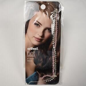 New Scunci HOT STREAKS 8 inch Clip In Silver Tone Rhinestone/Chain/Pink Beads